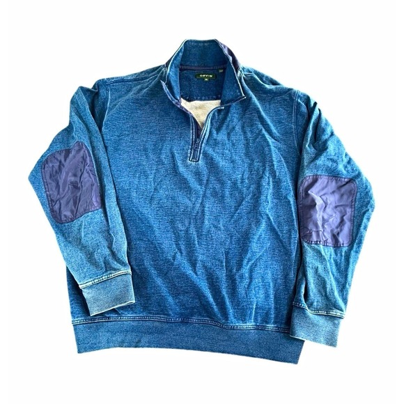 Orvis Other - Orvis Men's XL Blue Mock Neck quarter Zip Sweatshirt with Elbow Patches Logo